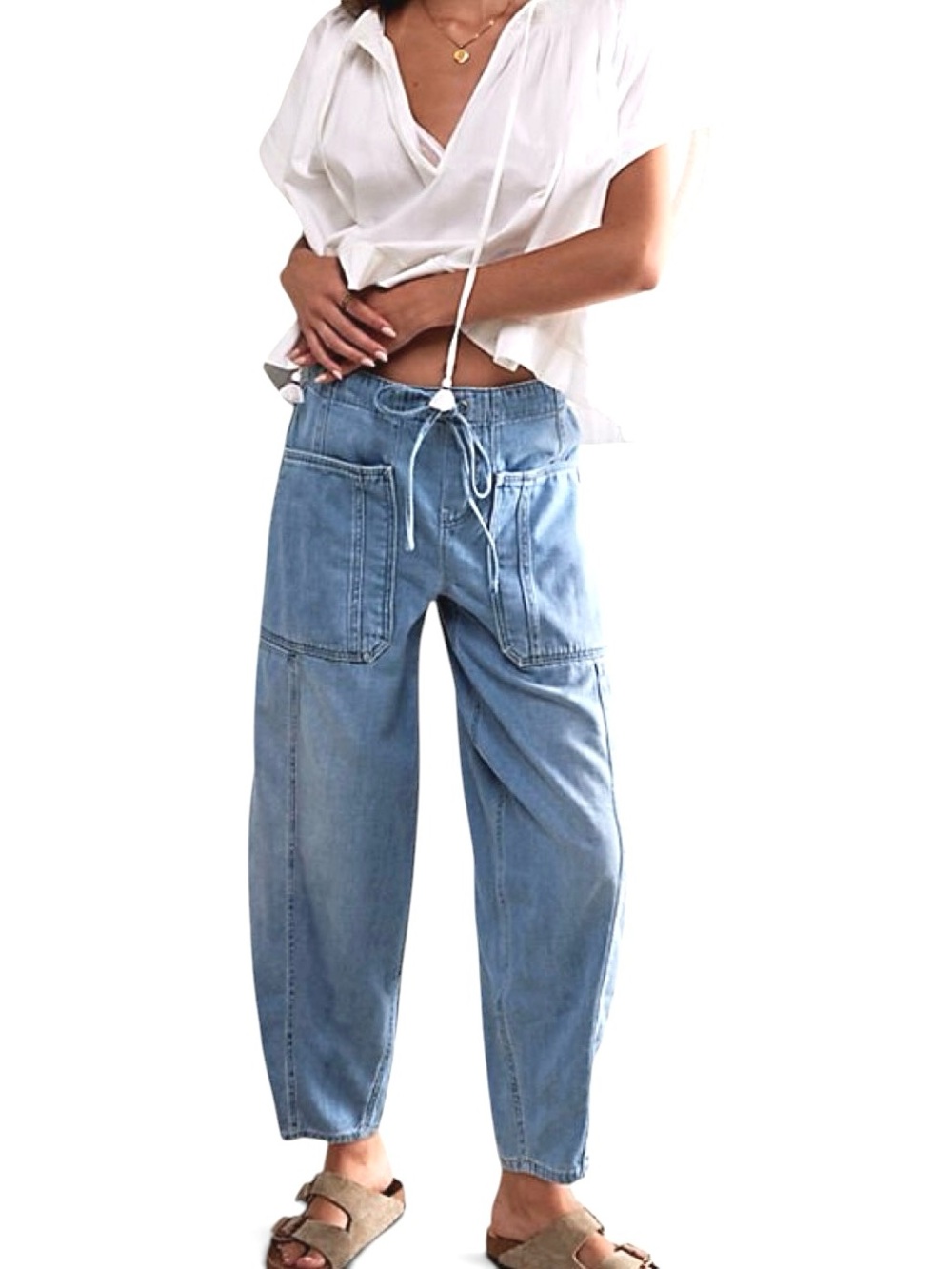 We The Free Silverton Pull-On Puddle Barrel Jeans Light Blue XS Relaxed